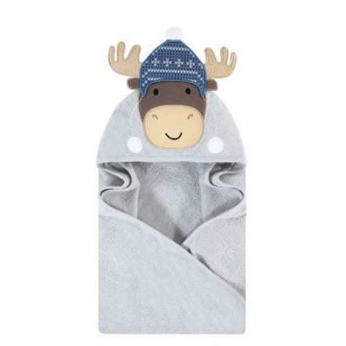 Hudson Baby Infant Boy Cotton Animal Face Hooded Towel, Winter Moose, One Size