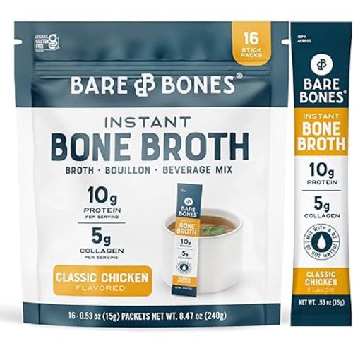 Bare Bones Classic Chicken Bone Broth Instant Powder Mix Packets 16 Pack