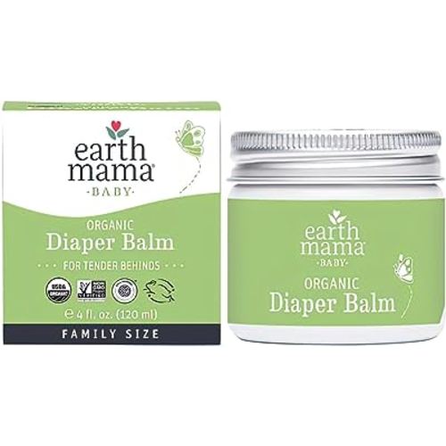Earth Mama Organic Diaper Balm Economy Family Size | EWG Verified, Gentle Multitasking Cream for Sensitive Skin, 4-Fluid Ounce