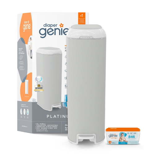 Diaper Genie Platinum Pail 18 bags - Stone Grey, Pail + 1 Easy Roll refill