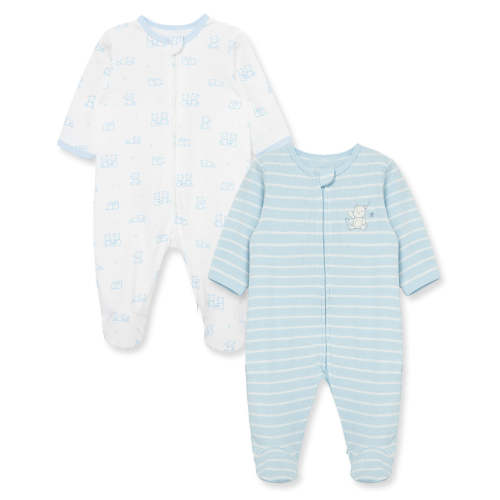 Little Me 2 Pack Cotton Rib Footie - Blue Newborn in Blue
