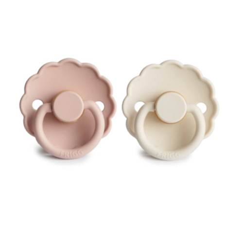 FRIGG Daisy Natural Rubber Baby Pacifier | Made in Denmark | BPA-Free (Blush/Cream, 0-6 Months) 2-Pack