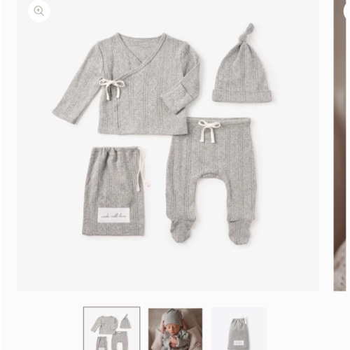 Gray Organic Cotton Pointelle Layette 3 Pc Gift Set NB