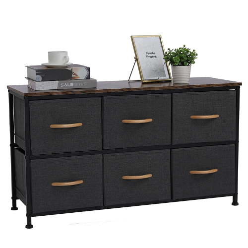 Veryke 6 Fabric Drawers Dresser with Wooden Top and Metal Frame for Storage Organizer(Dark Gray)