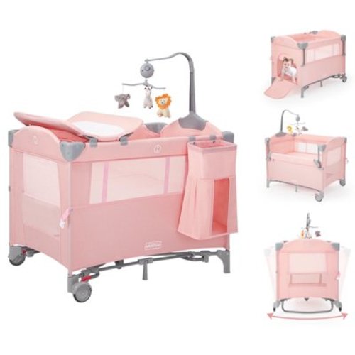 HARPPA 5 in 1 Portable Playard and Bassinet for Girl from Newborn to Toddler, Easy Folding, Pink