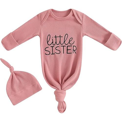 Newborn Boy Girl Coming Home Outfit Baby Infant Sleeper Gown Nightgown Outfits Cute Fall Winter Pajamas and Hat