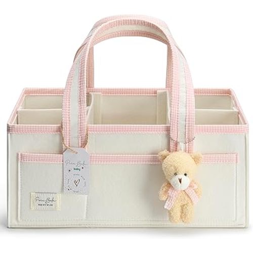 PeraBella XL Diaper Caddy Organizer With Handle, Baby Shower Gifts Basket Bag, Registry Search Must Haves Items, Newborn Girl Boy Nursery Storage Organizer, Baby Bag Essentials, Car Diaper Caddy Cart
