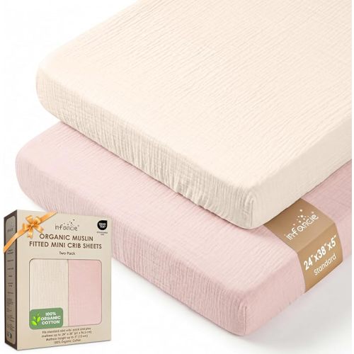 100% Organic Cotton 2 PK 24x38in Mini Crib Sheets