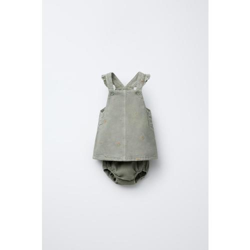 EMBROIDERED FLORAL TWILL PLAYSUIT - Light green | ZARA United States