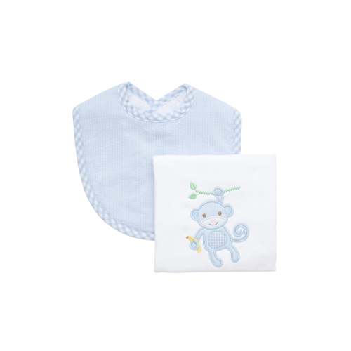 Monkey Basic Bib & Burp Boxed Set, Blue