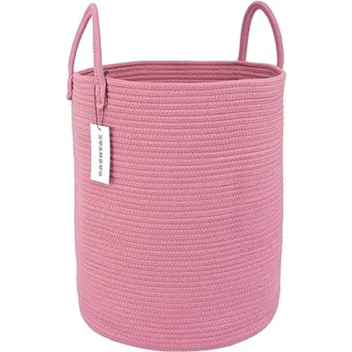 Cotton Rope Laundry Basket Hamper for Clothes Woven Storage Basket for Living Room Bedroom Boho Tall Rope Baskets for Blanket Toys Pillow Towels Baby Nursery Hamper Bin grape purple