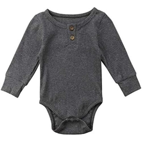 Seyurigaoka Newborn Unisex Baby Solid Bodysuit Basic Plain Rib Stitch Long Sleeve Romper Clothes for Infant Boy Girl