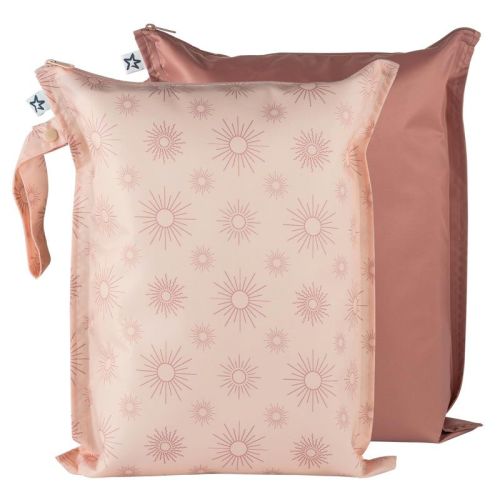 Tiny Twinkle Mess-proof Waterproof Washable Baby/toddler Wet Bags For Diapers, Swimsuits And Travel (pink, Brown Checkers)
