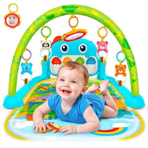Dinosaur Newborn Baby Toys 0-6 Months Tummy Time Baby Gym Play Mats with High Contrast Book Piano Floor Playmate for Infant 0-3 3-6 Month Musical Learning Toys Gifts for Newborns 0+ Months Boys Girls