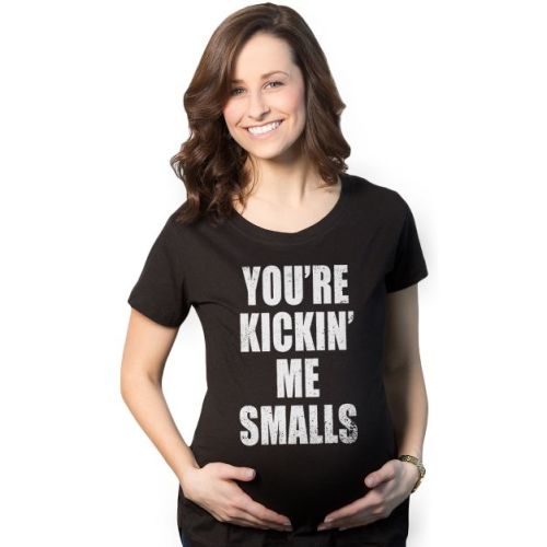 Maternity Kicking Me Smalls Funny T shirt Pregnancy Announcement Novelty Tee - Crazy Dog Maternity T Shirt
