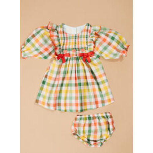 October Plaid Baby Dress in Orange Multi | Tullabee