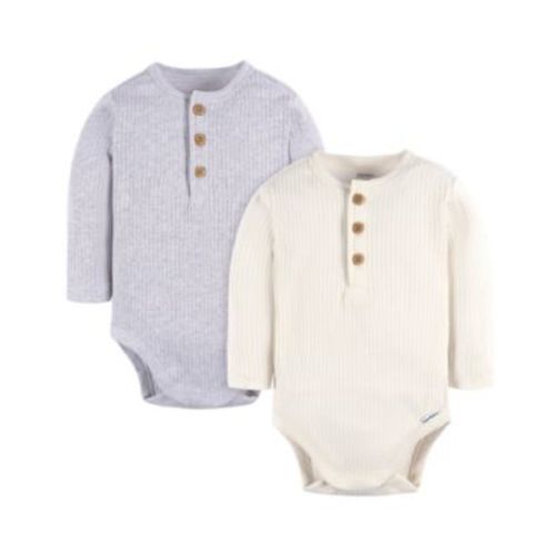 Baby Boys Long Sleeve Henley Style Onesies Bodysuits, 2-pack