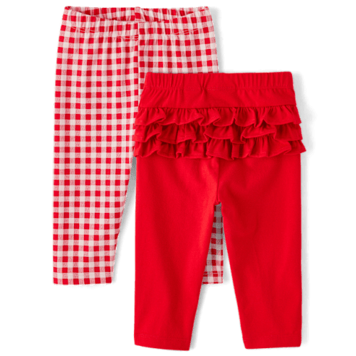 Baby Girls Gingham Ruffle Leggings 2-Pack - Pink