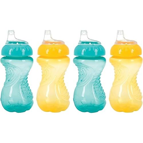 Nuby 4 Piece No Spill Easy Grip Trainer Cup 10 oz (Aqua & Yellow)