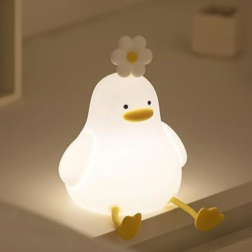 Cute Cartoon Nursery Night Lights, Animal Design Safe Silicone Soft LED Nursery Lamp for Toddler Room Decoration (Flower Duck)