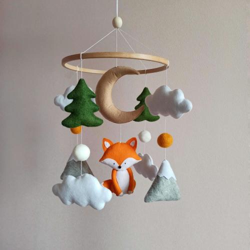 Woodland mobile with fox, Forest animals mobile, Mountain nursery decor, Woodland baby mobile for crib