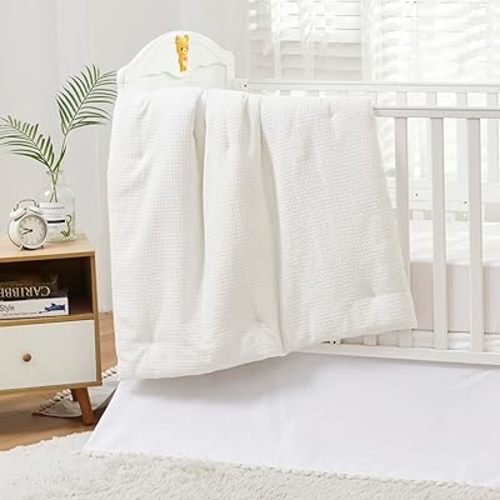 Brandream Crib Bedding Set 3 Pieces 100% Cotton Waffle Weave Solid White Gender Neutral Farmhouse Chic Unisex Minimalist Tassel Fringe Macrame Cozy Boho Bohemian Baby Girl Boy Nursery Bedding