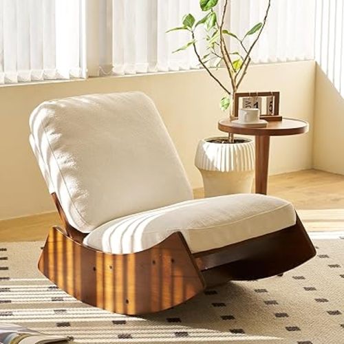 Nursery Rocking Chair Tall Back Boucle Glider Rocker Rocking Accent Chair Comfy Single Sofa Side Chair for Living Room Bedroom Hotel, Bedroom, Baby Room (White)