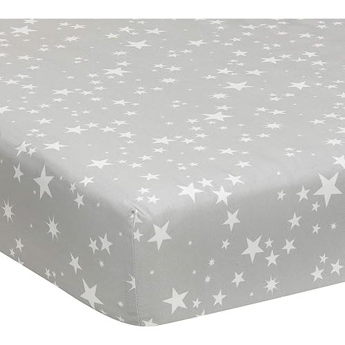 Lambs & Ivy Milky Way Gray/White Stars 100% Cotton Baby Fitted Crib Sheet