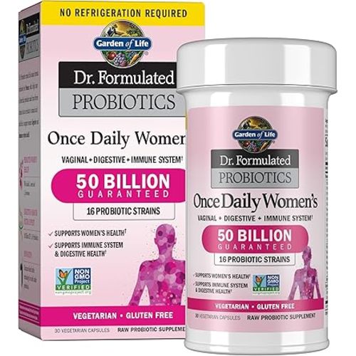 Garden of Life Once Daily Dr. Formulated Probiotics for Women 50 Billion CFU 16 Probiotic Strains with Organic Prebiotics for Digestive, Vaginal & Immune Health, Dairy Free, Shelf Stable 30 Capsules