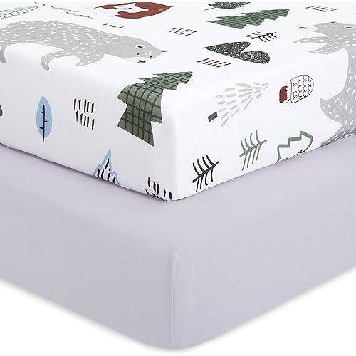 Buybuy Baby by Evolur Bear Dark 2 Pack Crib Sheet, Fitted Crib Sheet for Standard Crib and Toddler Mattress, Soft and Breathable Crib Mattress Sheet