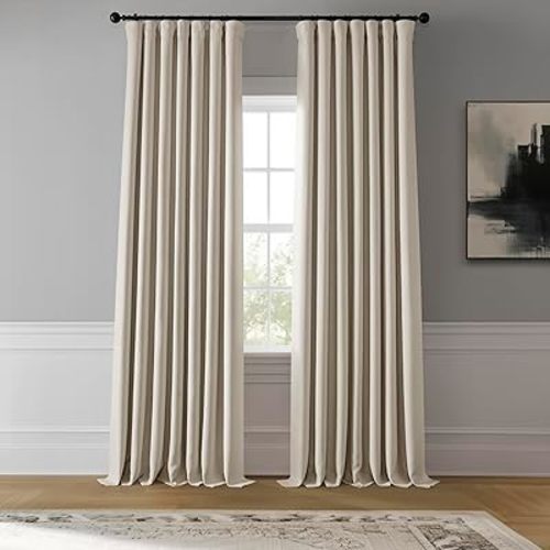 HPD Half Price Drapes - Faux Linen Curtains for Living Room (1 Panel) - 50W X 96L - Textured Room Darkening Curtains for Bedroom 96 Inches Long - Drapes for Home Decor, Birch