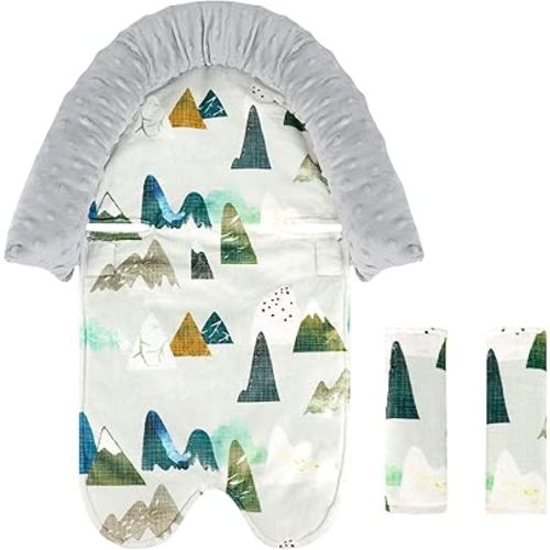 TANOFAR Infant Car Seat Insert and Strap Covers, Minky Carseat Head Support for Boys, Soft Cushion Fit for Car Seats, Stroller, Bouncers