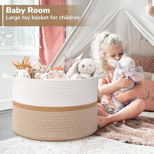 CHICVITA XXL Extra Large Blanket Basket, Cotton Rope Storage Basket for Organizing, Home Decor Woven Baskets for Laundry Baby Nursery Decorative Toy Bin, 22" x 22" x 14"