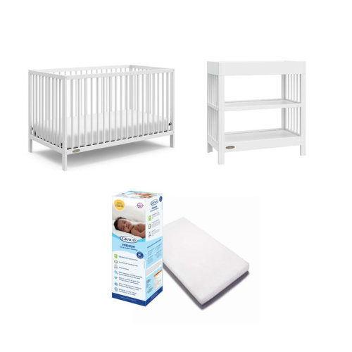 Graco Teddi 5-In-1 Convertible Crib With Mattress And Teddi Changing Table Nursery Set