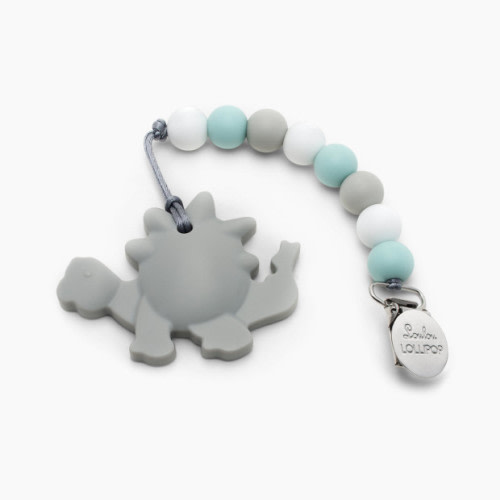 Silicone Teether with Clip - Grey Dino (Grey)
