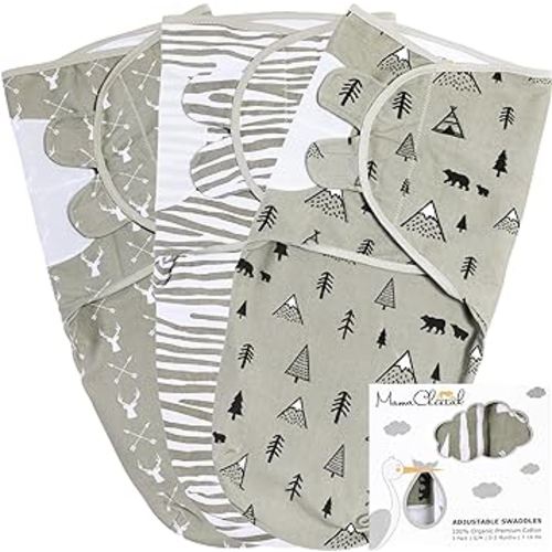 Mama Cheetah Baby Swaddle Sack, Organic Swaddle Blanket, Newborn Swaddling Sleep Sacks, Adjustable Swaddle Wrap, Easy Swaddles for Boy Girl 0-3 Month, Baby Essentials, Nursery Swaddling, 3-Pack, Grey