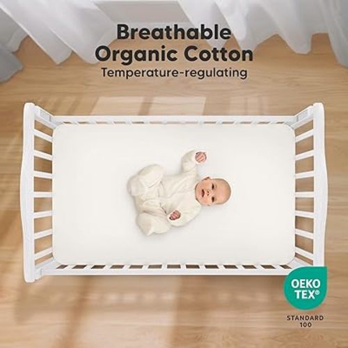 KeaBabies 2-Pack Organic Crib Sheets for Boys, Girls - 52x28 Fitted Crib Mattress Sheet Neutral, Breathable Jersey Cotton Cover for Baby Bed, Toddler Mattress, Soft & Cute Prints (Blue Flax)