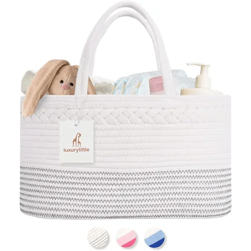 luxury little Diaper Caddy Organizer, Extra Large Cotton Rope Nursery Basket, Changing Table Organizer for Baby Diaper Storage, Portable Car Organizer with Removable Divider, Baby Shower Gifts