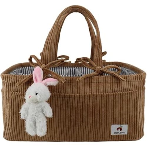 Baby Diaper Caddy Organizer – Nursery Storage Basket for Diapers, Wipes & Essentials – Portable Tote (Modern Brown)