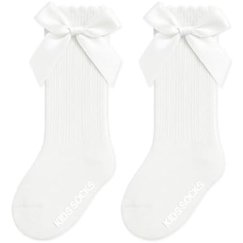 Baby Knee High Socks Non Slip Baby Girl Socks Cotton Bow Infant Stockings Ruffle Toddler Long Sock 0-12M/1-2Y