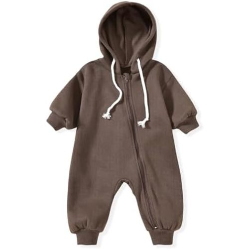 Unutiylo Unisex Baby Boys Girls Long Sleeve Infant Baby Zipper Hooded Jumpsuits Romper Loose Outfit Clothes