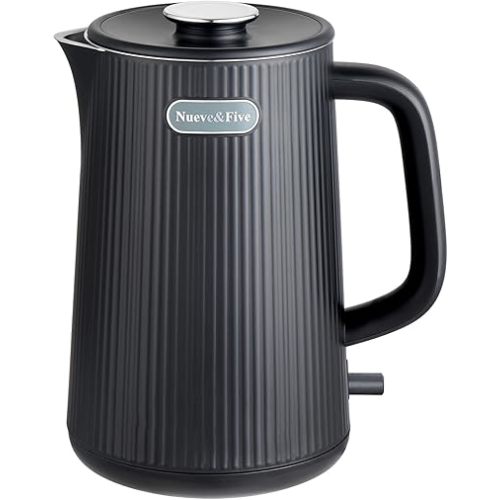 Nueve&Five 1.7L Large Electric Kettle,Double Wall Big Electric Tea Kettle,Auto Shut Off,1200W Hot Water Kettle Electric of 304 Stainless Steel-Black