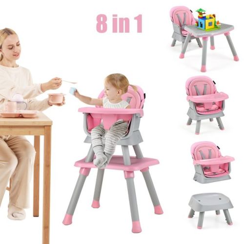 Infans 8-in-1 Baby High Chair w/ Double-layer Cushions Multifunctional Toddler