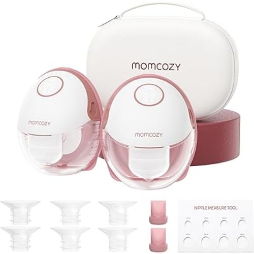 Momcozy Breast Pump Hands Free Mobile Style | M6, Wearable Breastfeeding Pump Ideal Rhythm for More Milk, DoubleFit Flange More Fit & Discreet with 3 Modes & 9 Levels, 24mm - 2 Pack Cozy Red