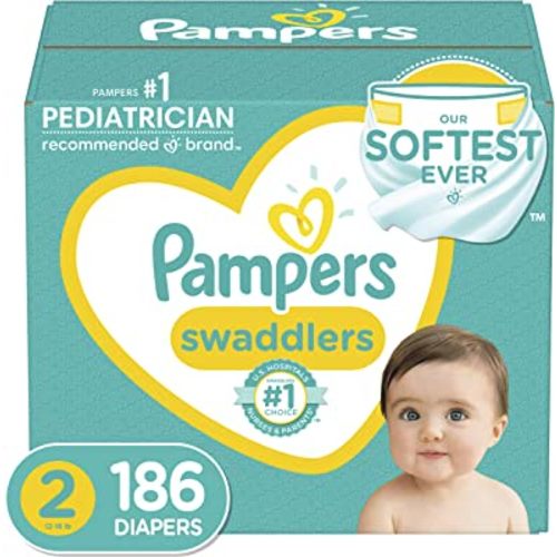 Diapers Size 2, 186 Count - Pampers Swaddlers Disposable Baby Diapers (Packaging & Prints May Vary)