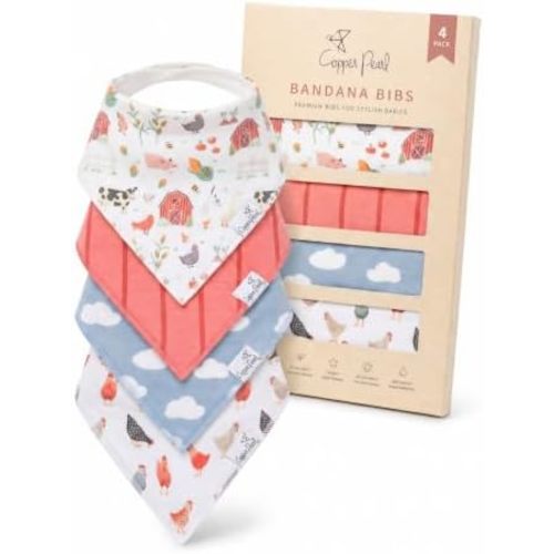 Copper Pearl Baby Bibs 4 Pack, Printed Bandana Drool Bibs for Baby Girl & Boy, Soft Cotton Drooling Teething Bibs
