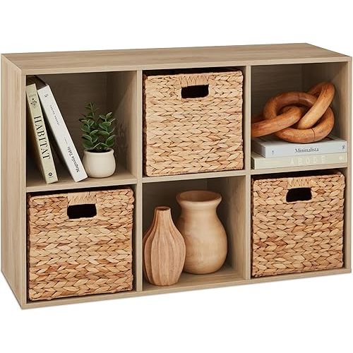Best Choice Products 6-Cube Storage Organizer, 11in Shelf Opening, Bookcase, Display Shelf, Customizable w/ 3 Removable Back Panels – Light Oak