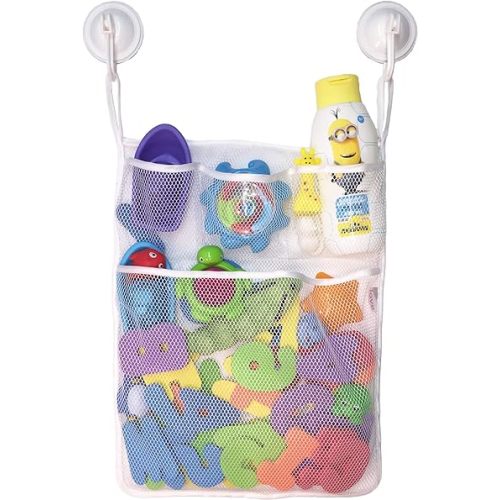 Lilly's Love Bath Toy Storage - Large 14 x 20 inch Bathtub Toy Holder + 2 Locking Hooks, Quick Dry & Easy for Kids to Put Bath Toys Away