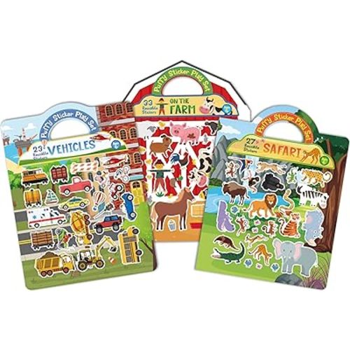 Travel Toys for Toddlers 1-3, Sticker Books for Kids 2-3, 2-4, 80+ Reusable Puffy Stickers, Farm, Vehicles, Safari Animals, Airplane Road Trip Activities for Kids 3-5, Stickers for Kid, Sticker Book