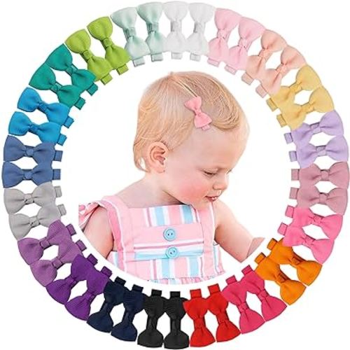 CÉLLOT Baby Hair Clips 40PCS Fully Lined Tiny 2" Hair Bows Alligator Clips for Infants and Toddlers in Pairs